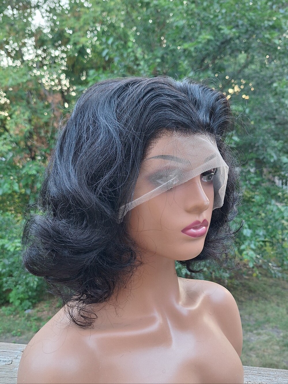 Black Short Wavy Lace Front Wig for Women. Human Hair Wig